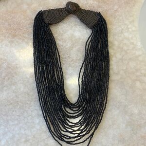 Handcrafted Black Beaded Multi-Strand Necklace